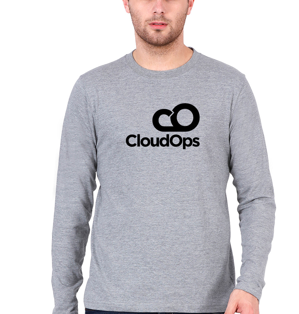 CloudOps Full Sleeves T-Shirt for Men-Grey Melange-Ektarfa.online