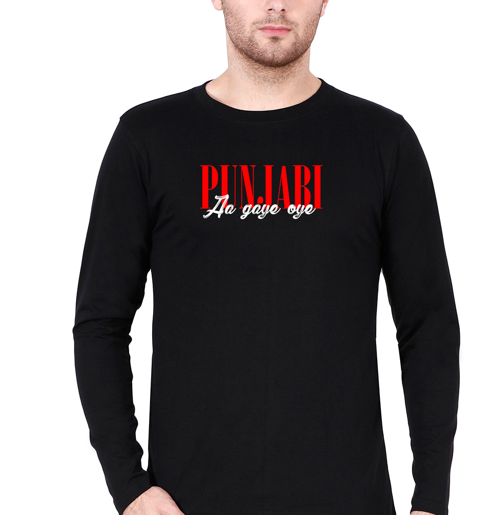punjabi aa gaye oye Full Sleeves T-Shirt for Men-Black-Ektarfa.online