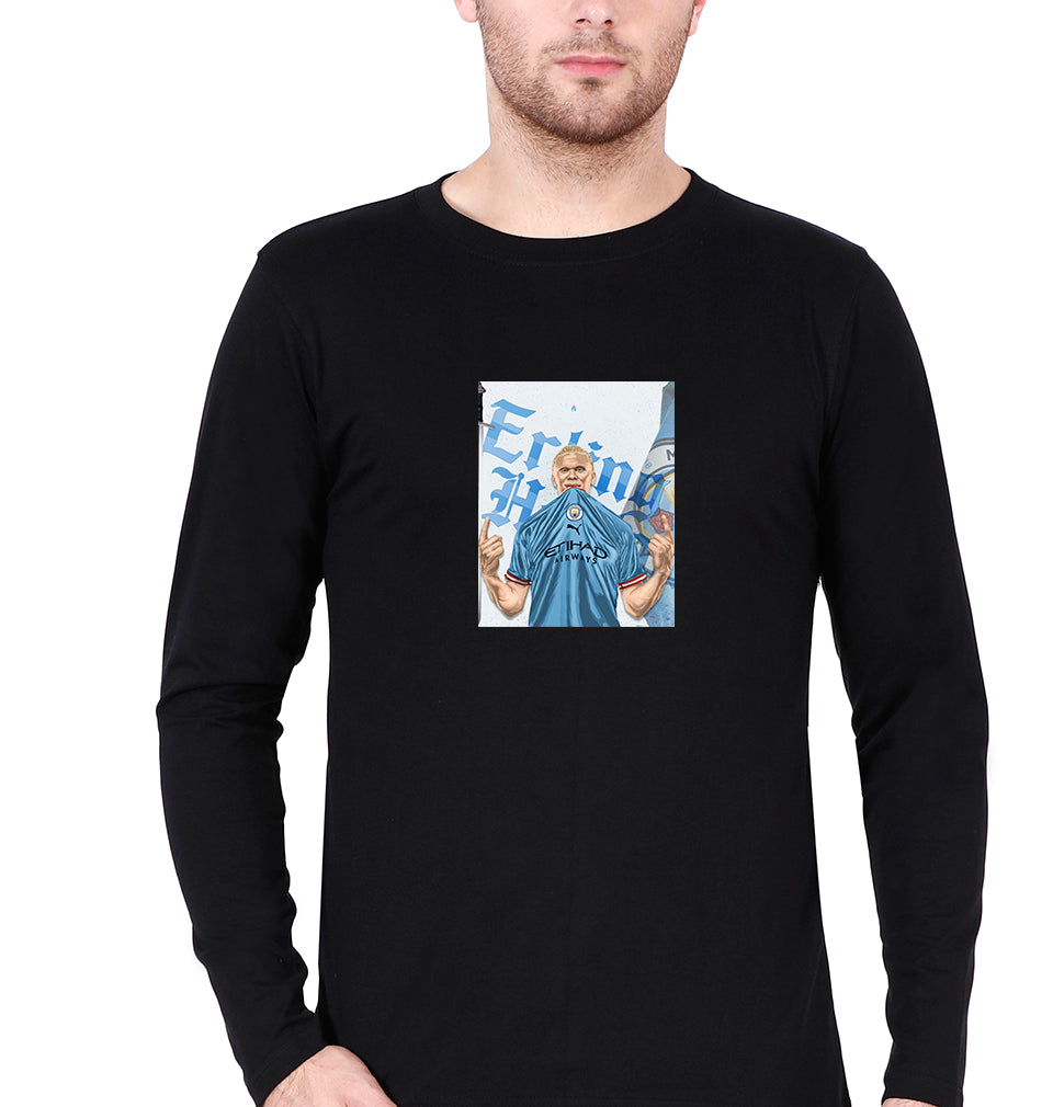 erling haaland Full Sleeves T-Shirt for Men-Black-Ektarfa.online