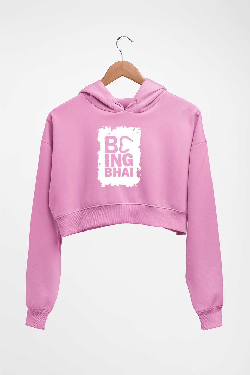 Being Bhai Crop HOODIE FOR WOMEN-Light Baby Pink-Ektarfa.online