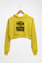 Load image into Gallery viewer, kurt angle it&#39;s true it&#39;s damn true Crop HOODIE FOR WOMEN-Mustard Yellow-Ektarfa.online
