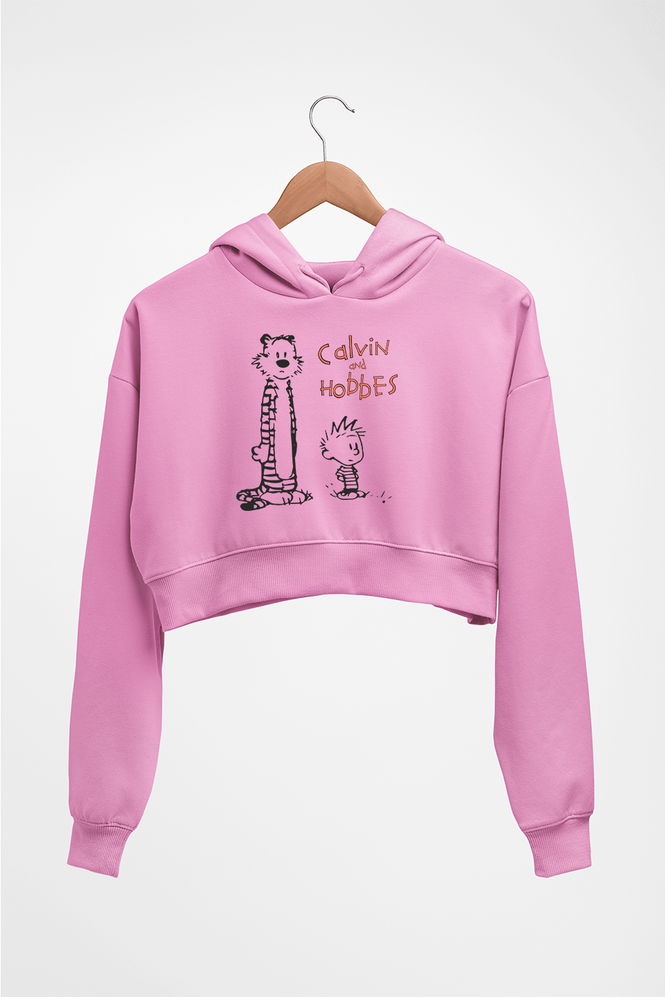 calvin hobbes Crop HOODIE FOR WOMEN-Light Baby Pink-Ektarfa.online