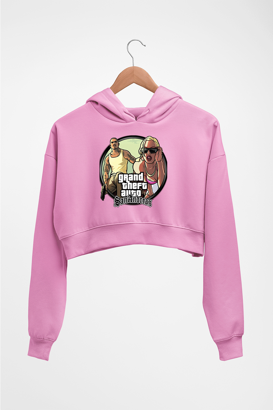 Grand Theft Auto (GTA) Crop HOODIE FOR WOMEN-Light Baby Pink-Ektarfa.online