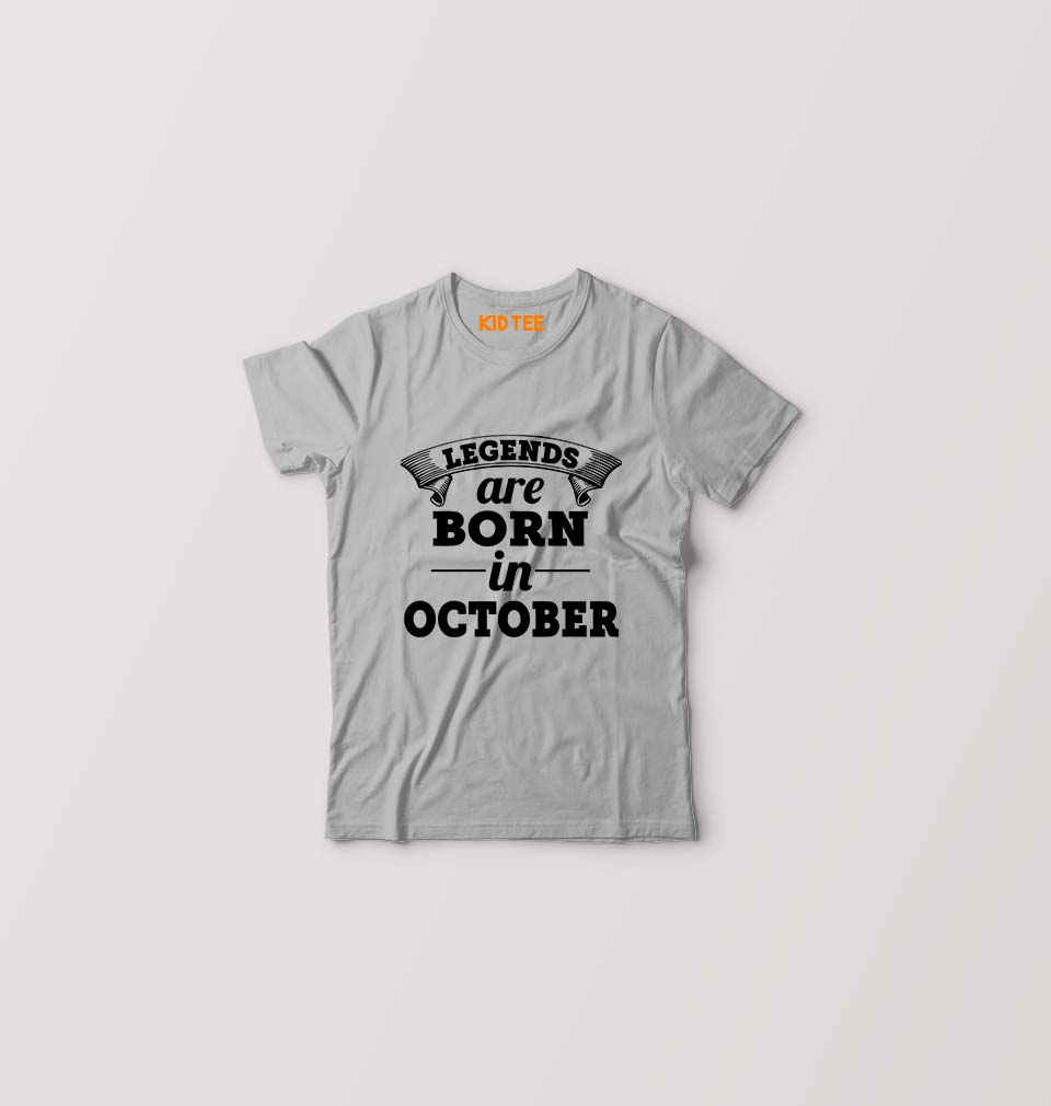 Legends are Born in October Kids T-Shirt for Boy/Girl-Grey-Ektarfa.online