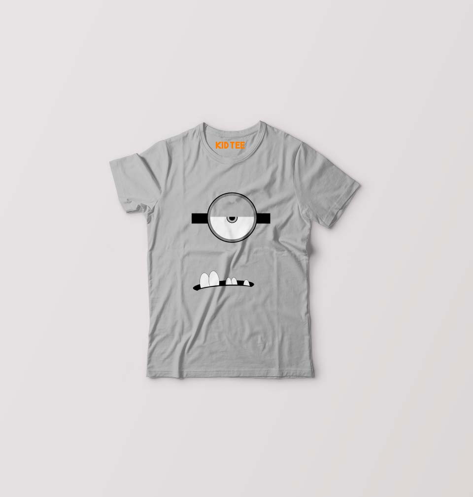 Minion Single Eye & Teeth Kids T-Shirt for Boy/Girl-Grey-Ektarfa.online