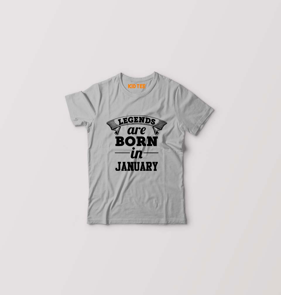 Legends are Born in January Kids T-Shirt for Boy/Girl-Grey-Ektarfa.online