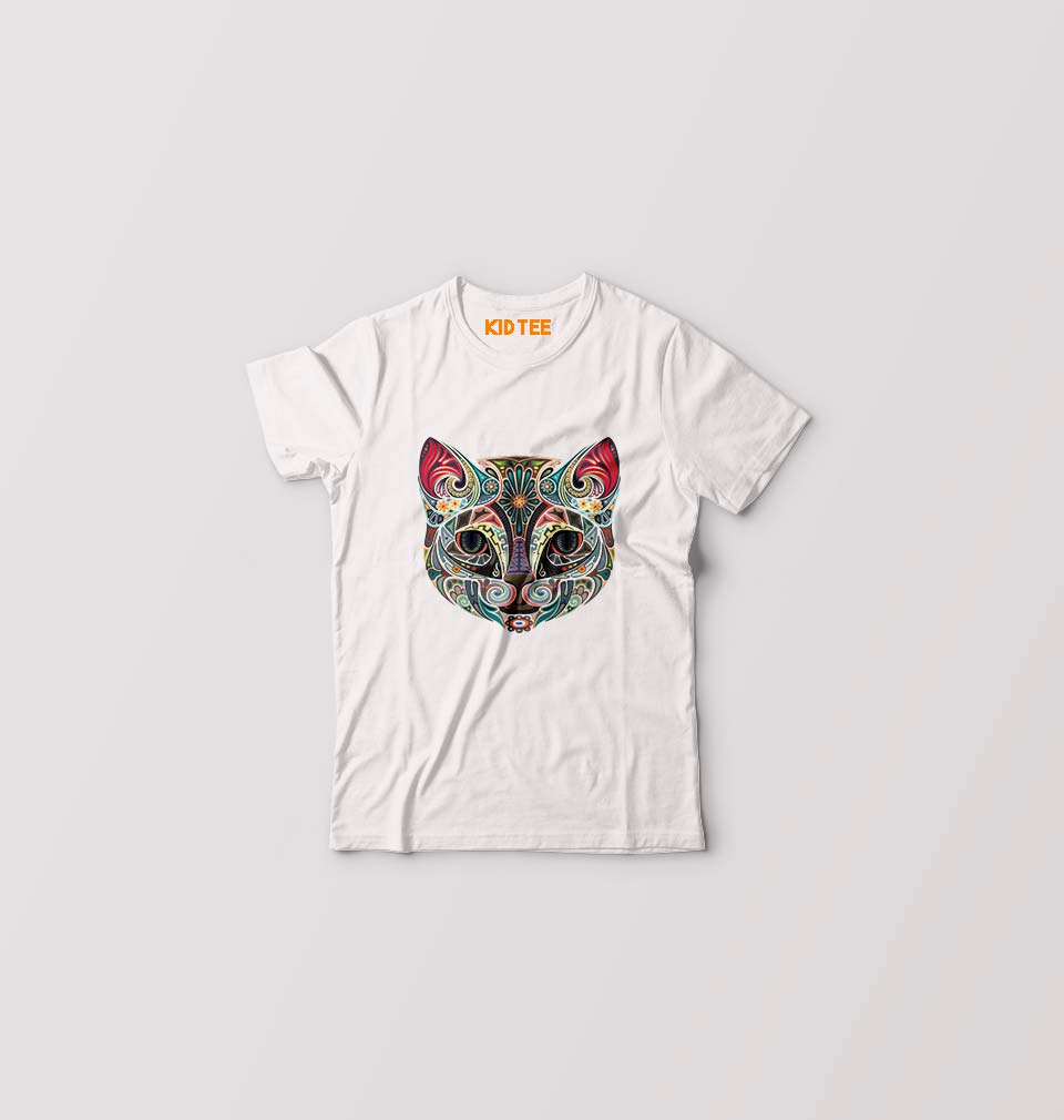 Psychedelic Cat Kids T-Shirt for Boy/Girl-White-Ektarfa.online