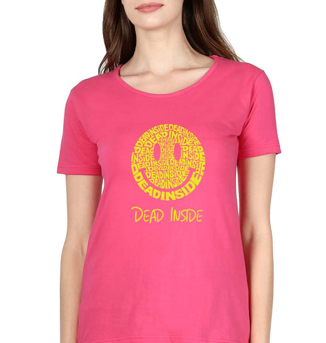 Dead Inside Emoji T-Shirt for Women-Pink-Ektarfa.online