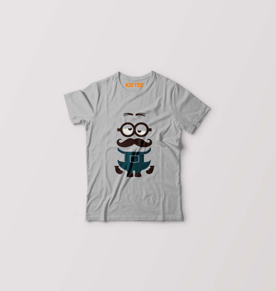 Minion Mustache Kids T-Shirt for Boy/Girl-Grey-Ektarfa.online