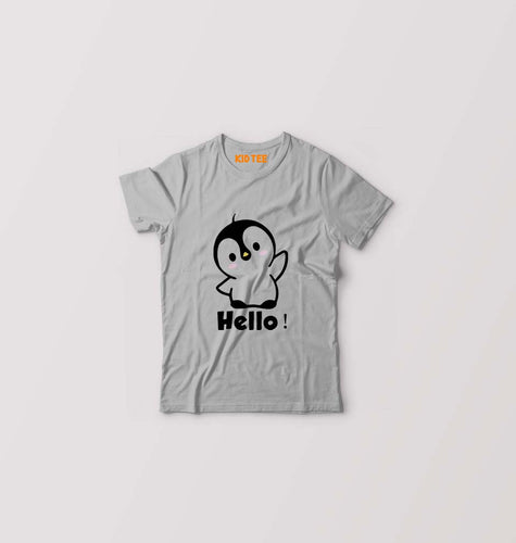 Penguin Hello Kids T-Shirt for Boy/Girl-Grey-Ektarfa.online