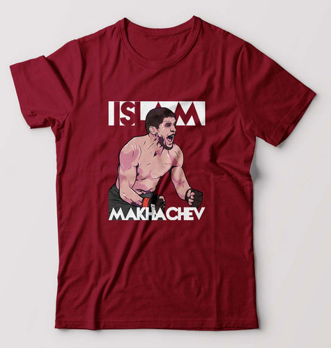 Islam Makhachev T-Shirt for Men-Maroon-Ektarfa.online