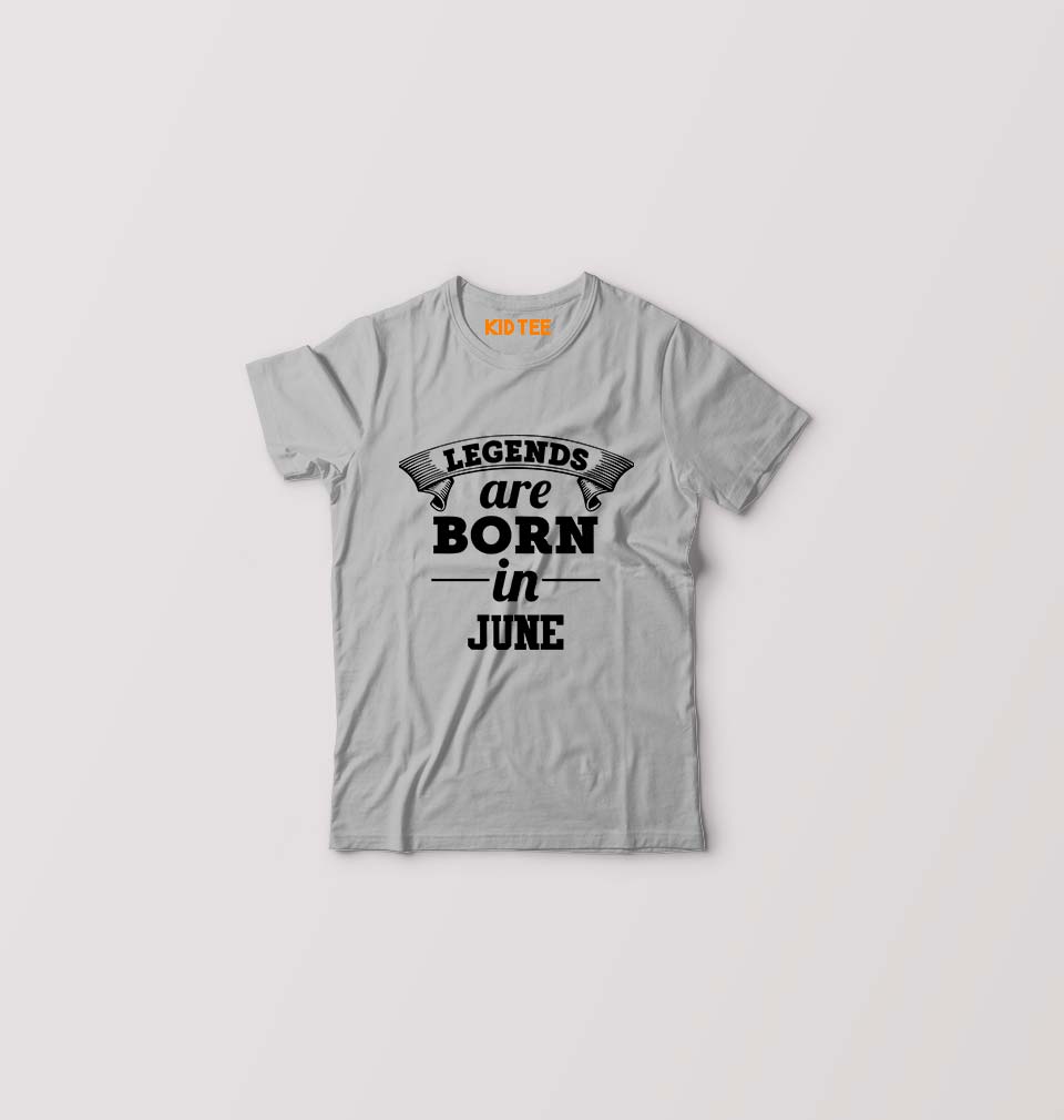 Legends are Born in June in March Kids T-Shirt for Boy/Girl-Grey-Ektarfa.online