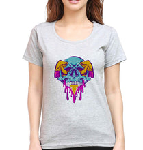 Load image into Gallery viewer, Trippy Psychedelic Skull T-Shirt for Women-Grey Melange-Ektarfa.online
