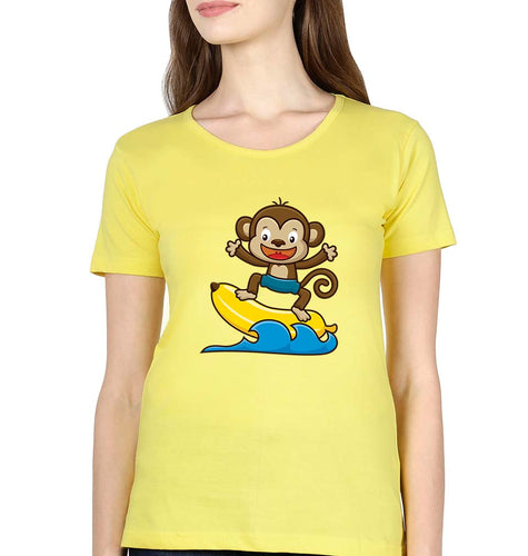 Monkey Banana T-Shirt for Women-Yellow-Ektarfa.online