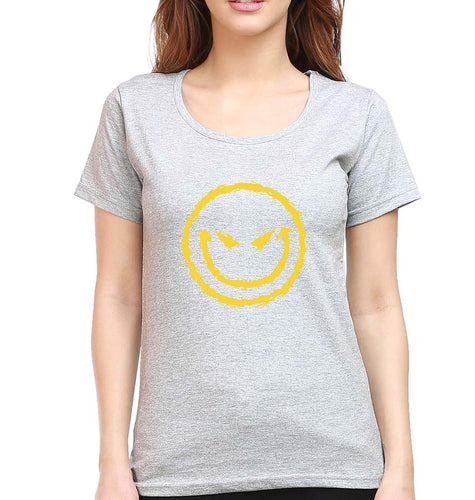 Evil Smile Emoji T-Shirt for Women-Grey Melange-Ektarfa.online