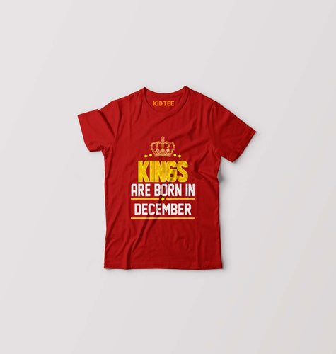 Kings Are Born In December Kids T-Shirt for Boy/Girl-Red-Ektarfa.online
