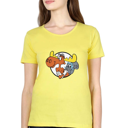 The Adventures of Rocky and Bullwinkle and Friends T-Shirt for Women-Yellow-Ektarfa.online