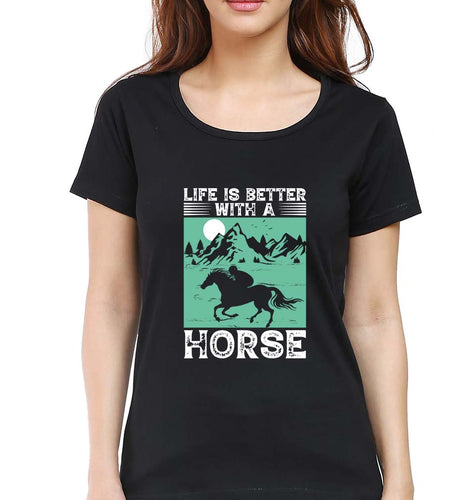 Horse Riding T-Shirt for Women-Black-Ektarfa.online