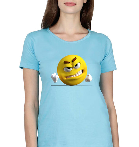 Angry Emoji T-Shirt for Women-Light Blue-Ektarfa.online