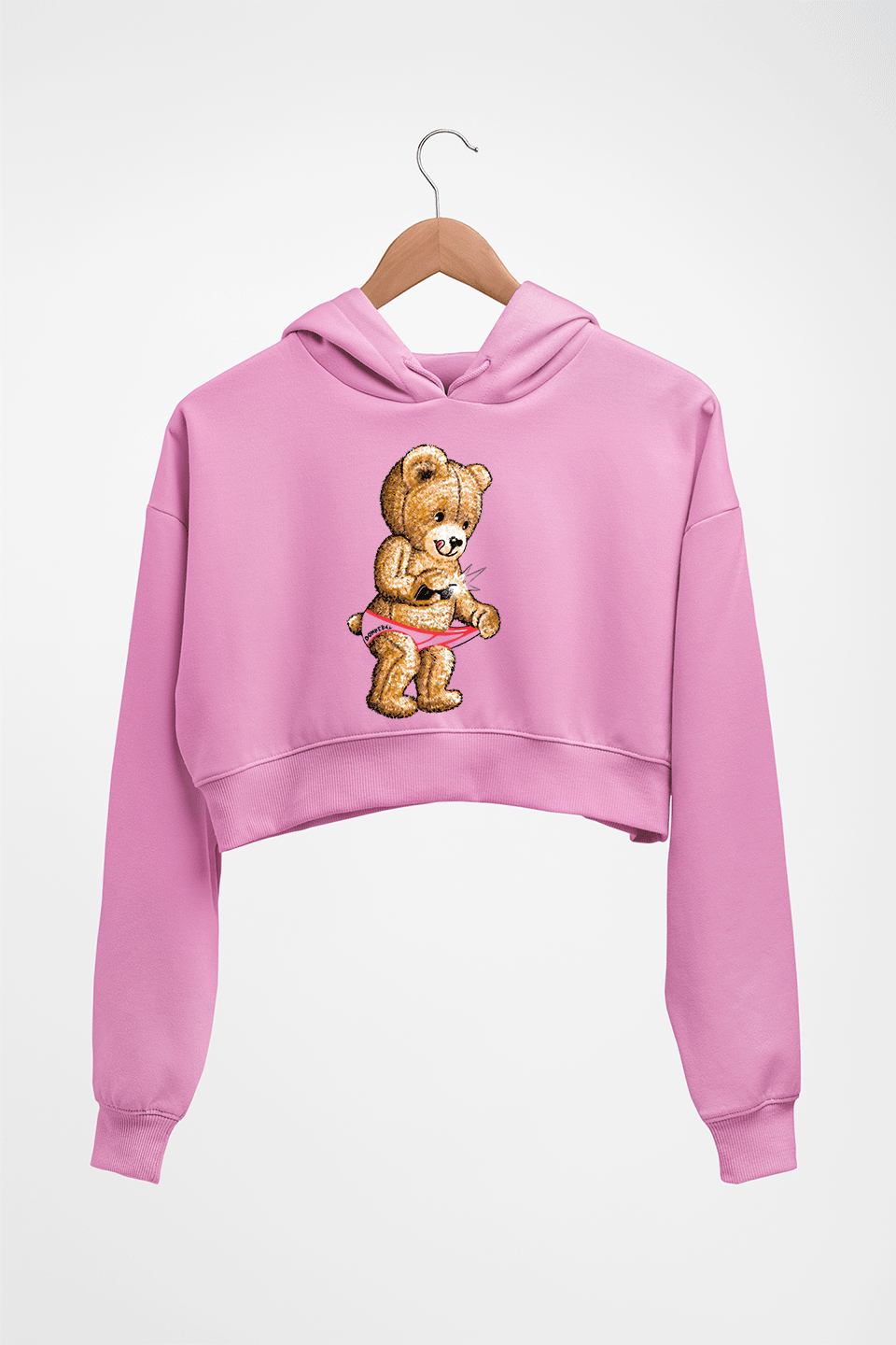 Domrebel Bear Crop HOODIE FOR WOMEN-Light Baby Pink-Ektarfa.online