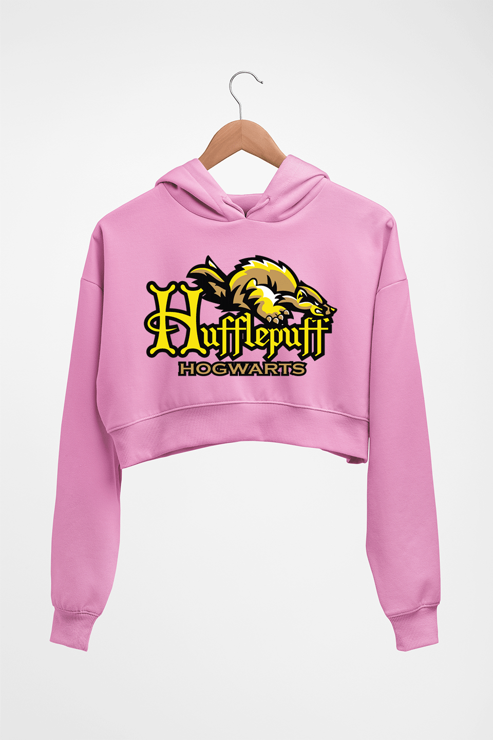 Hufflepuff Harry Potter Crop HOODIE FOR WOMEN-Light Baby Pink-Ektarfa.online