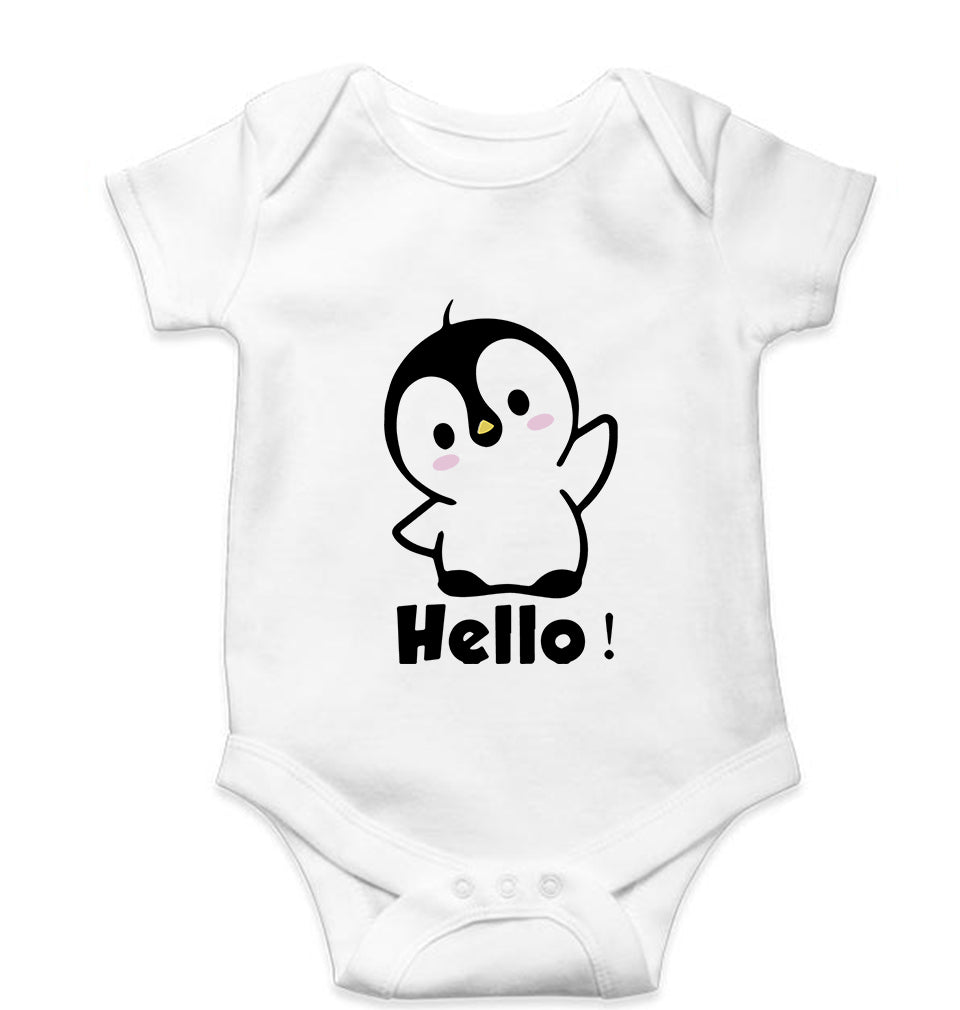 Penguin Hello Kids Romper For Baby Boy/Girl-0-5 Months(18 Inches)-White-Ektarfa.online