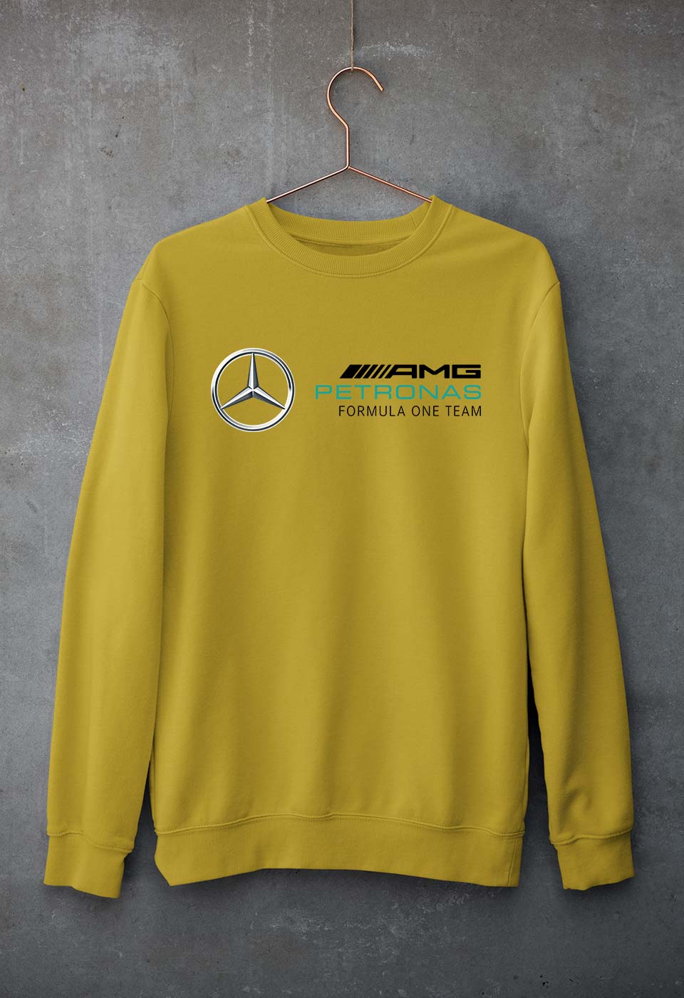 Mercedes AMG Petronas F1 Unisex Sweatshirt for Men/Women-S(40 Inches)-Mustard Yellow-Ektarfa.online