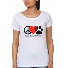 Load image into Gallery viewer, Peace Love Animals T-Shirt for Women-White-Ektarfa.online
