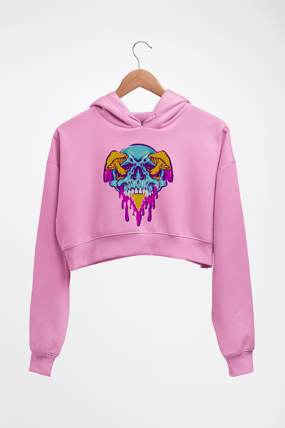 Trippy Psychedelic Skull Crop HOODIE FOR WOMEN-Light Baby Pink-Ektarfa.online