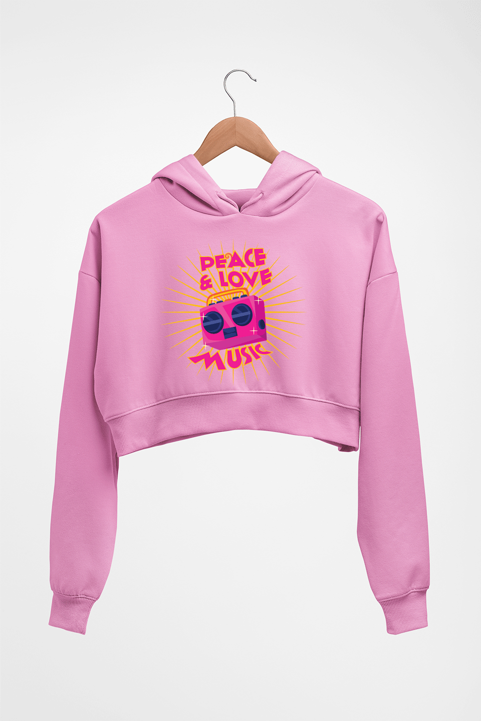 Psychedelic Music Peace Love Crop HOODIE FOR WOMEN-Light Baby Pink-Ektarfa.online