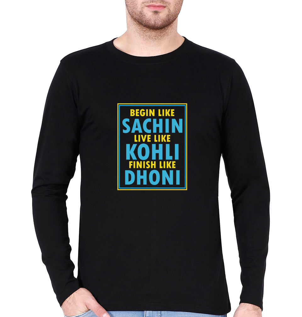 CRICKET Sachin Kohli Dhoni Full Sleeves T-Shirt for Men-Black-Ektarfa.online