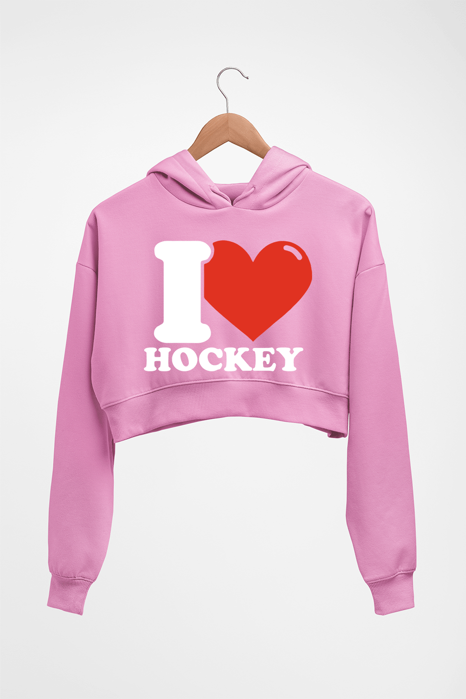 I Love Hockey Crop HOODIE FOR WOMEN-Light Baby Pink-Ektarfa.online