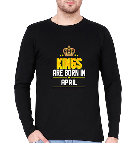 Kings Are Born In April Full Sleeves T-Shirt for Men-Black-Ektarfa.online