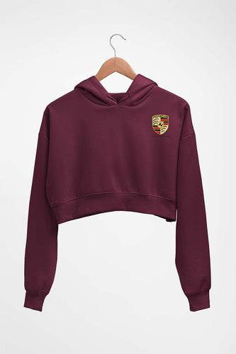Porsche Pocket Logo Crop HOODIE FOR WOMEN-Maroon-Ektarfa.online