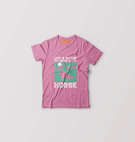 Horse Riding Kids T-Shirt for Boy/Girl-Pink-Ektarfa.online