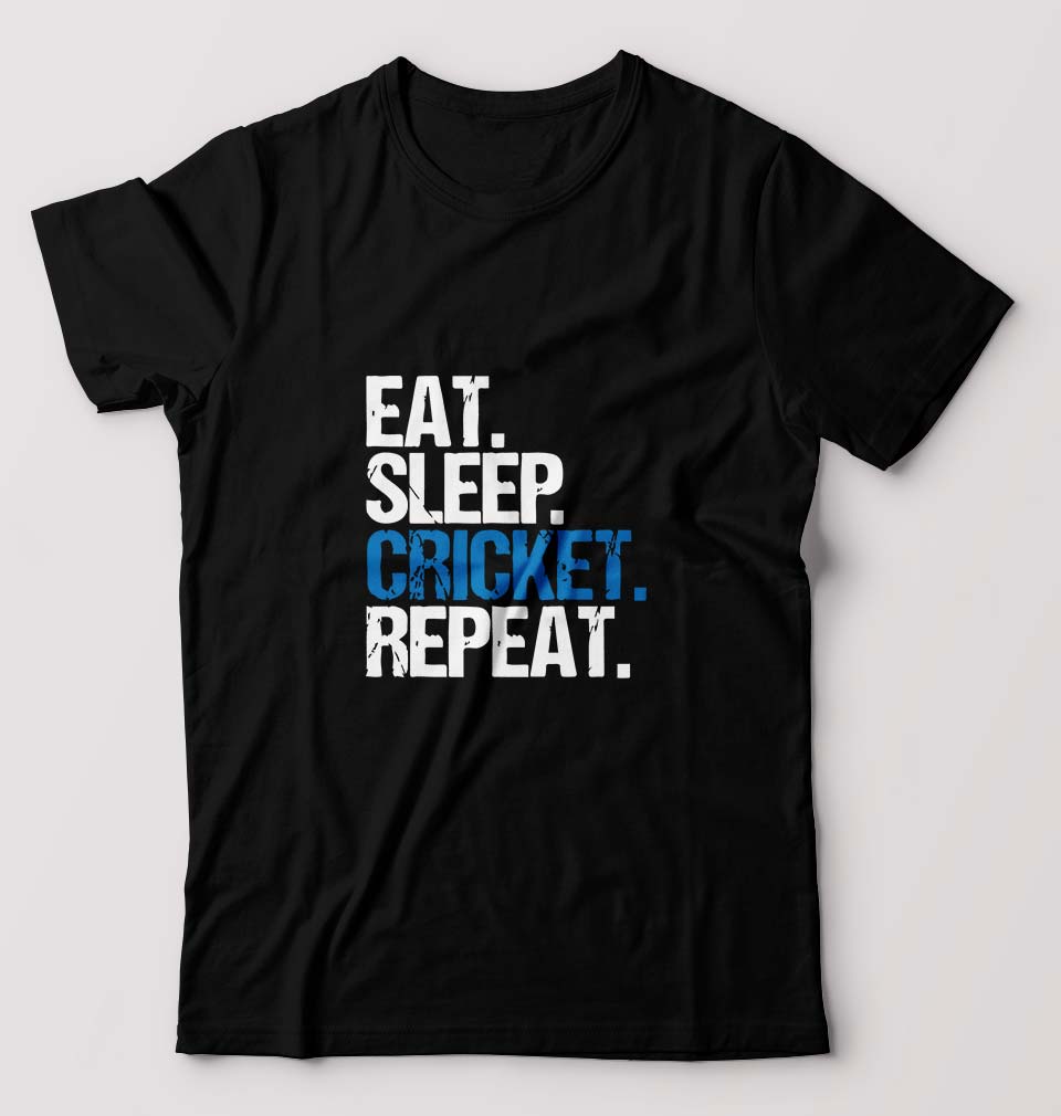 Eat Sleep Cricket Repeat T-Shirt for Men-Black-Ektarfa.online