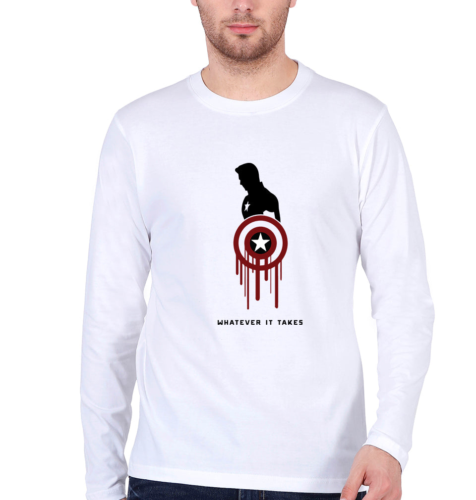 Captain America Superhero Full Sleeves T-Shirt for Men-White-Ektarfa.online