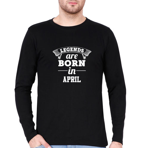 Legends are Born in April Full Sleeves T-Shirt for Men-Black-Ektarfa.online
