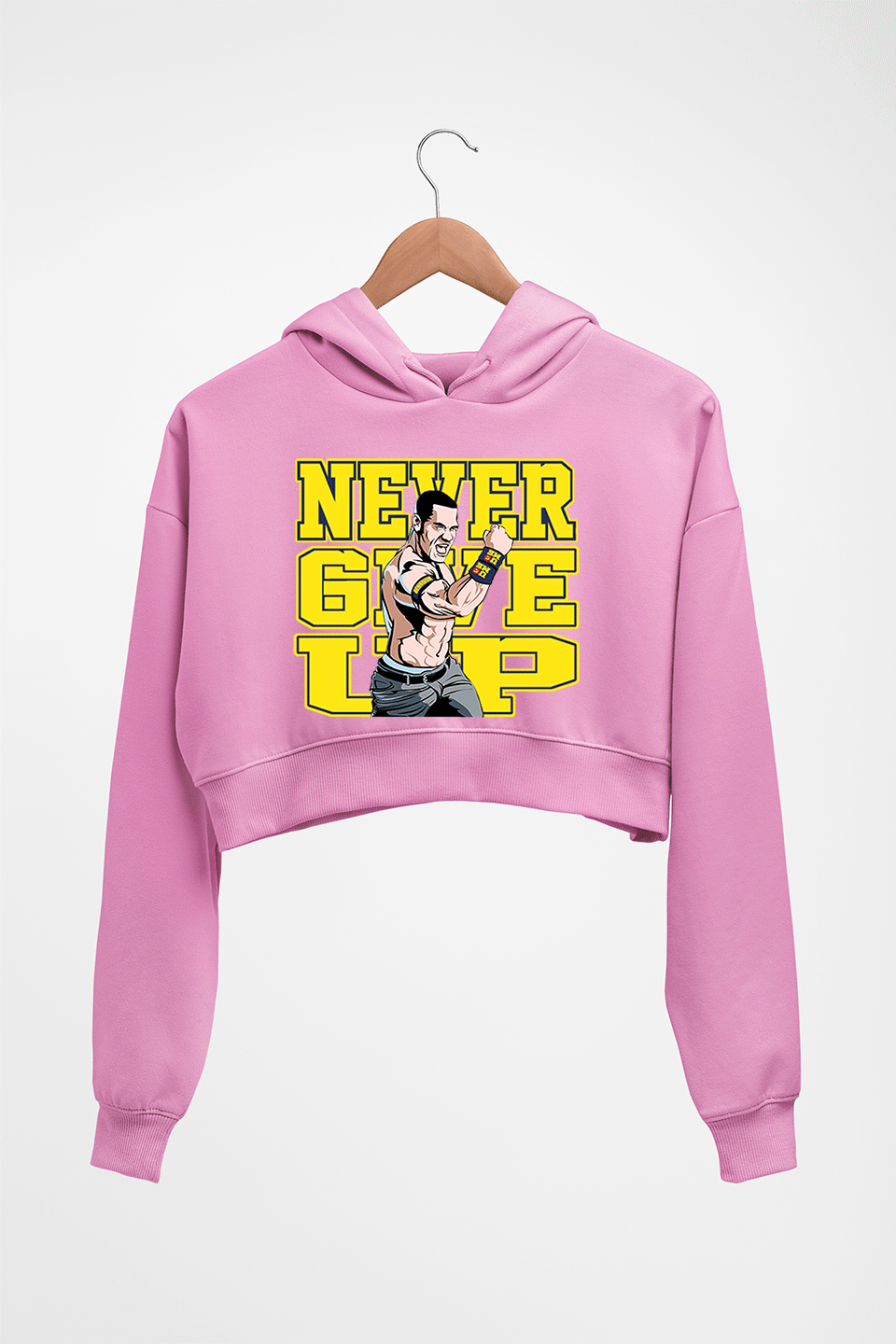 John Cena WWE Crop HOODIE FOR WOMEN-Light Baby Pink-Ektarfa.online
