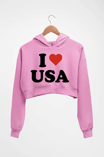 I Love USA Crop HOODIE FOR WOMEN-Light Baby Pink-Ektarfa.online