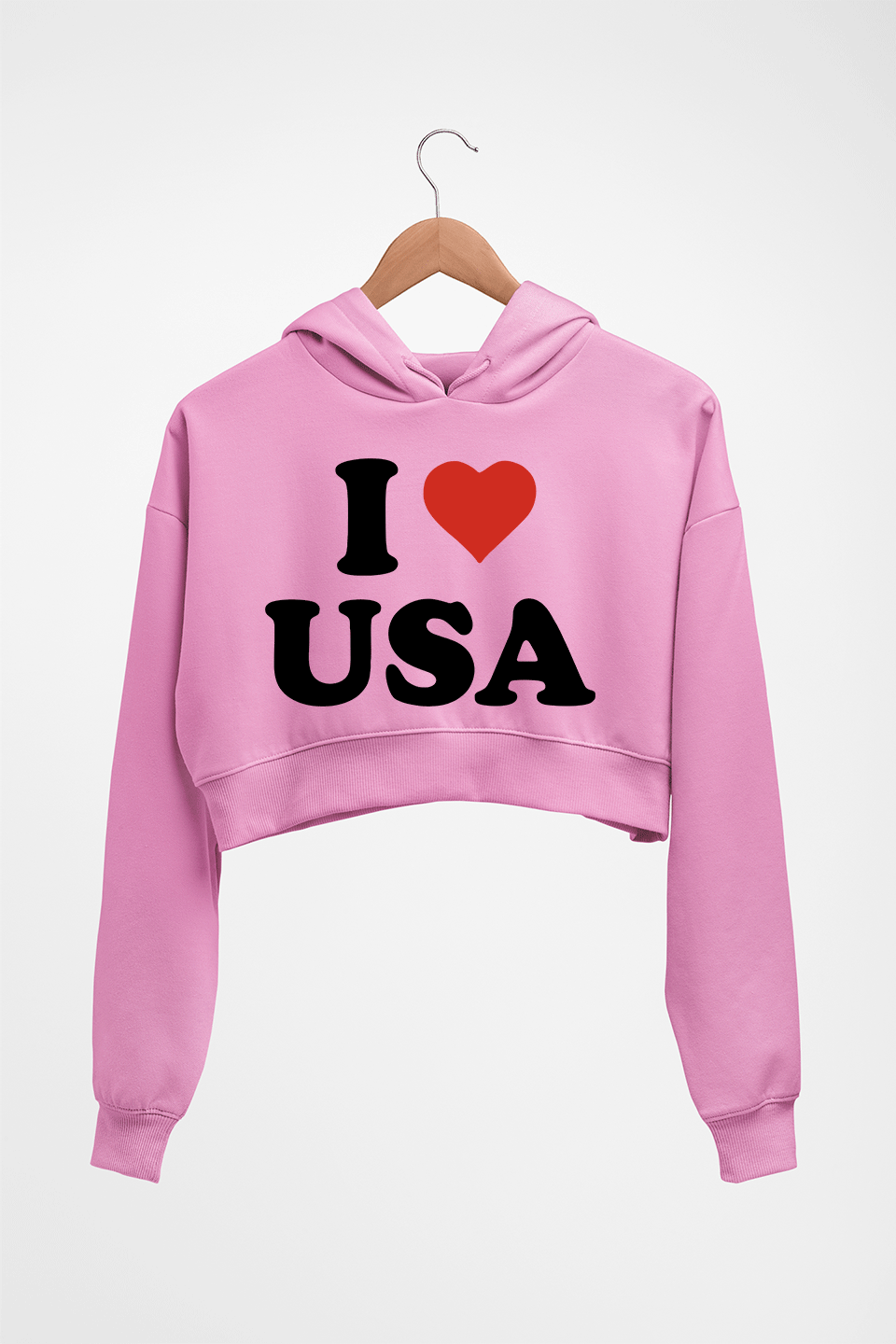 I Love USA Crop HOODIE FOR WOMEN-Light Baby Pink-Ektarfa.online