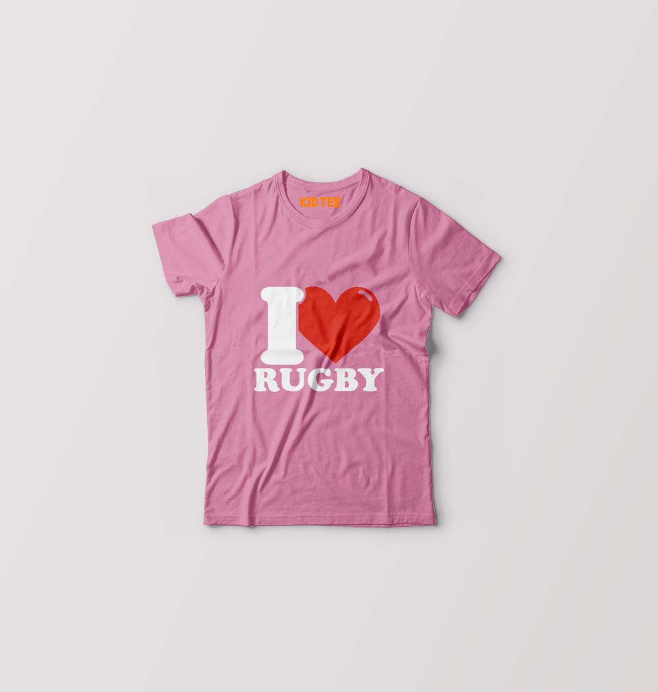I Love Rugby Kids T-Shirt for Boy/Girl-Pink-Ektarfa.online