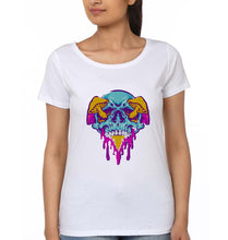 Load image into Gallery viewer, Trippy Psychedelic Skull T-Shirt for Women-White-Ektarfa.online
