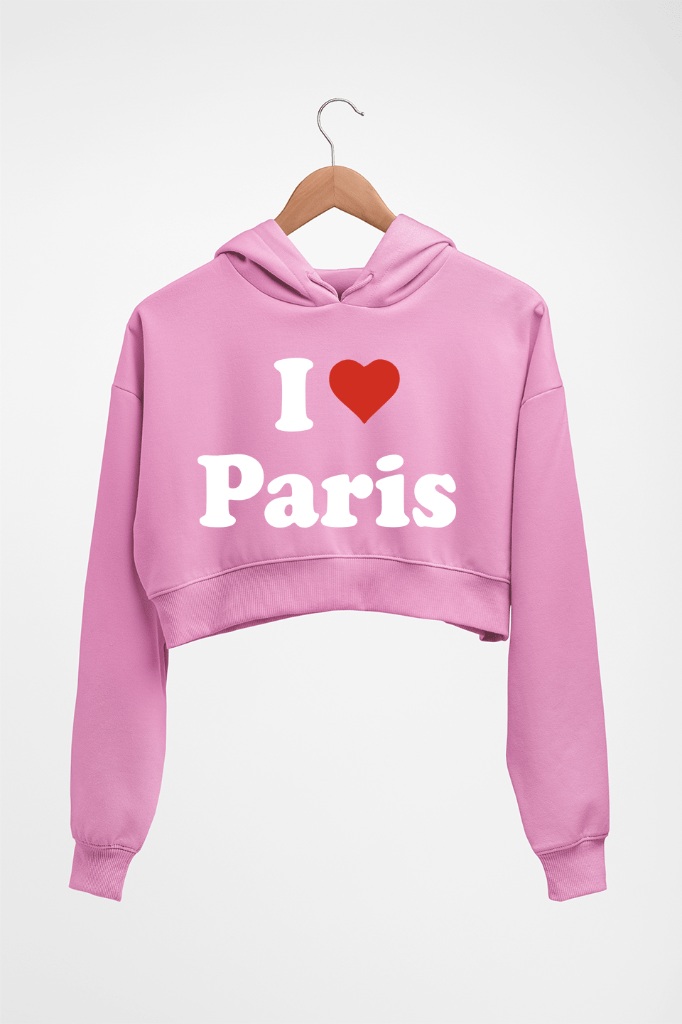 I Love Paris Crop HOODIE FOR WOMEN-Light Baby Pink-Ektarfa.online