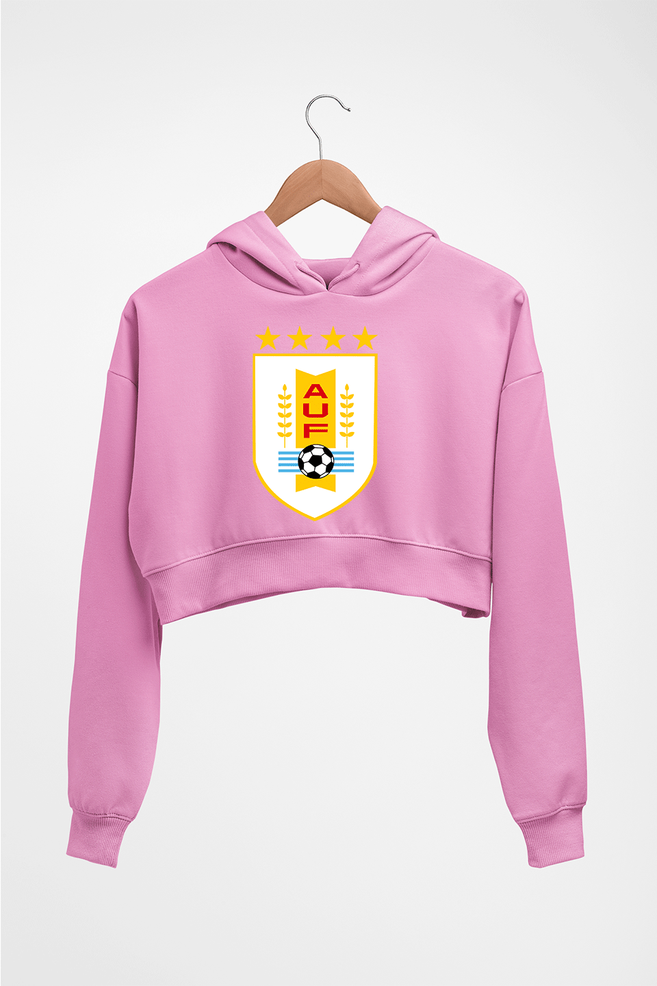 Uruguay Football Crop HOODIE FOR WOMEN-Light Baby Pink-Ektarfa.online