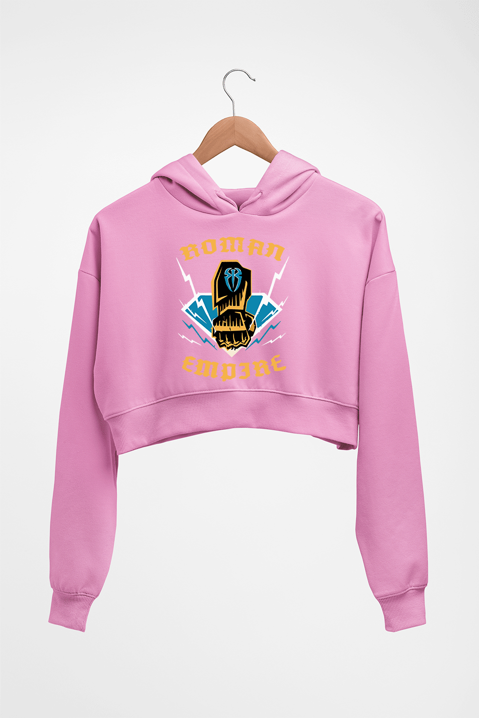 Roman Reigns WWE Crop HOODIE FOR WOMEN-Light Baby Pink-Ektarfa.online