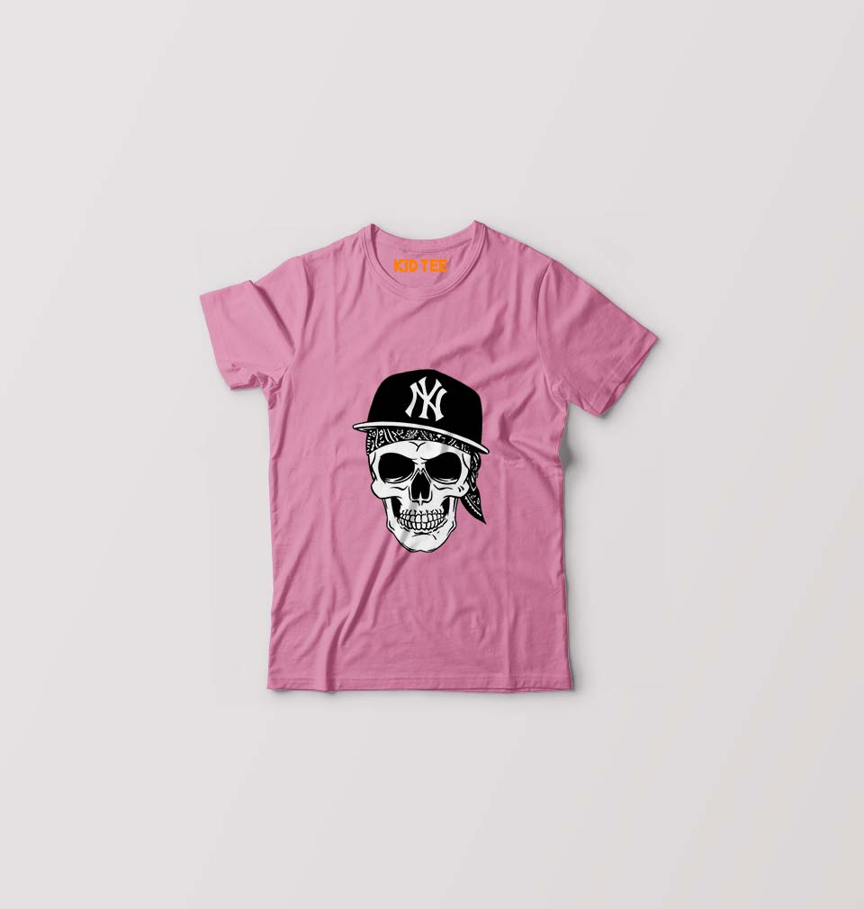 Hip Hop Skull NY Kids T-Shirt for Boy/Girl-Pink-Ektarfa.online