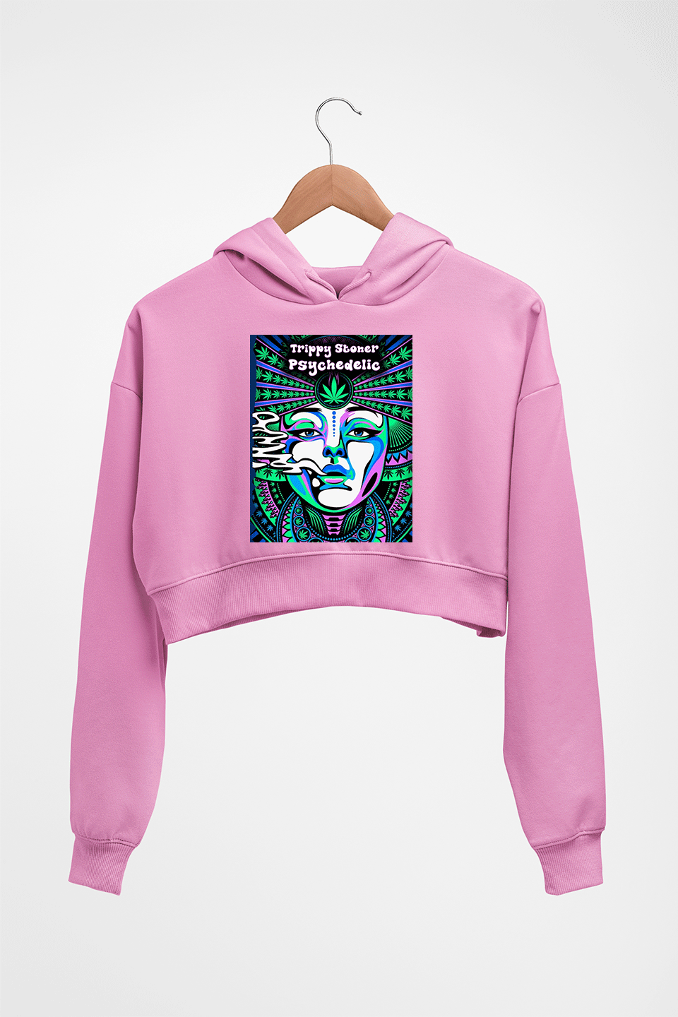 Trippy Stoner Psychedelic Crop HOODIE FOR WOMEN-Light Baby Pink-Ektarfa.online