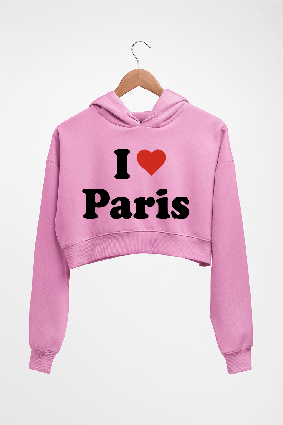 I Love Paris Crop HOODIE FOR WOMEN-Light Baby Pink-Ektarfa.online
