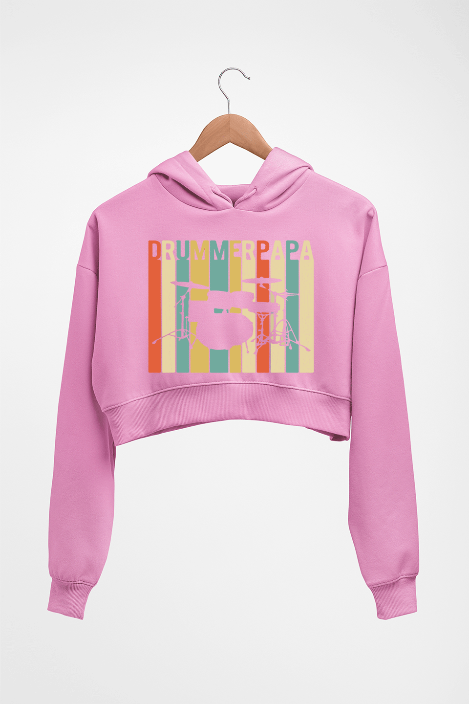 Drummer Papa Crop HOODIE FOR WOMEN-Light Baby Pink-Ektarfa.online